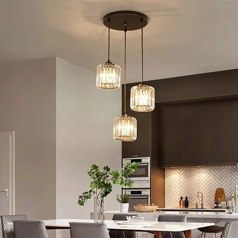 LuxiLamps - 3 Ronde Kristallen Hanglamp - Zwart Kroonluchter - E27 - Voor Keuken Of Eetkamer - Moderne Hanglamp