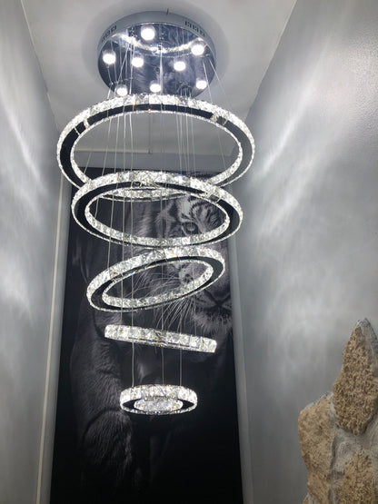 Kristallen Hanglamp - 5 Ringen Kroonluchter - Crystal Led Hanglamp - 3 Kleuren - Woonkamerlamp - Moderne lamp - Hanglamp