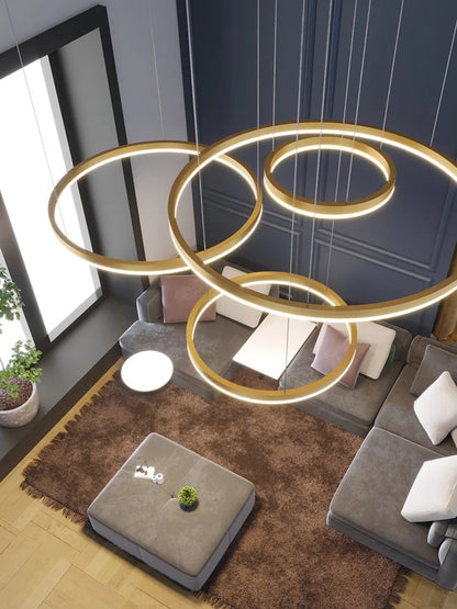 LuxiLamps - 5 Rings - Pendant Lamp - Chandelier - Modern - Gold - Dimmable With Remote Control