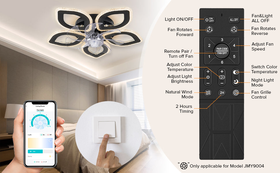 5 Blad Ventilator Lamp - Plafondventilator - Smart Lamp - Met Dimmer - Zwart - 6 Standen Ventilator - Keuken Lamp - Woonkamerlamp - Moderne lamp