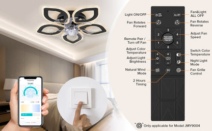 5 Blad Ventilator Lamp - Plafondventilator - Smart Lamp - Met Dimmer - Zwart - 6 Standen Ventilator - Keuken Lamp - Woonkamerlamp - Moderne lamp