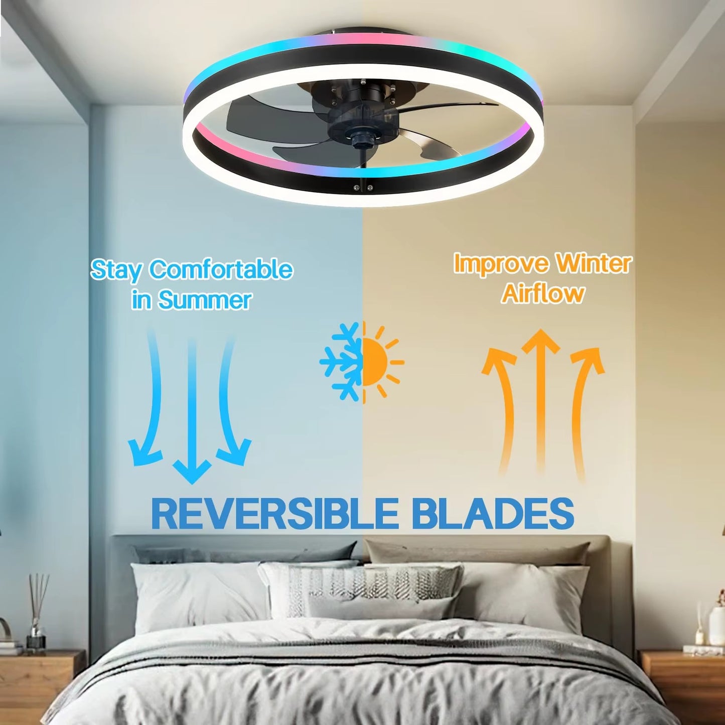 LuxiLamps - Plafondventilator Lamp - RGB - Smart Lamp - 6 Standen - Dimbaar - Kroonluchter Ventilator - Chandelier Fan - Woonkamer Lamp - Ventilator Lampen - Stille Motor