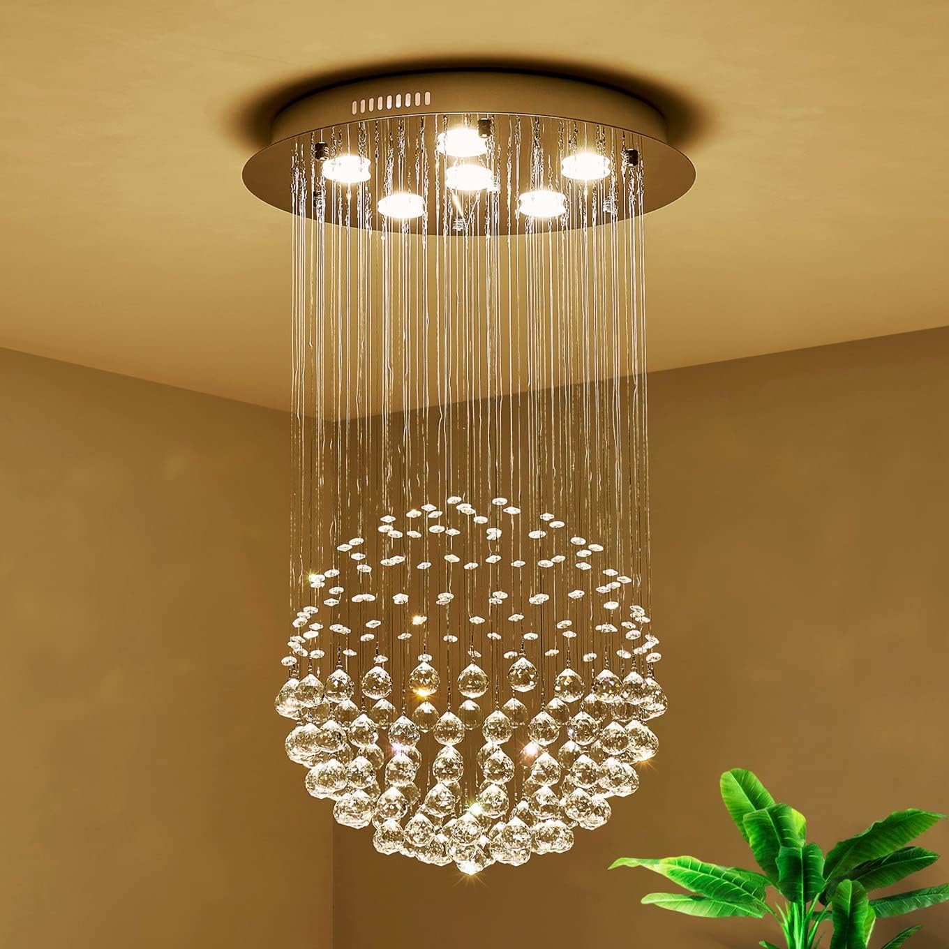 Galaxy Glow Chandelier - Modern Chic Crystal Pendant Light - Adjustable Chain - 45cm - GU10 Light Bulbs - For Living Room and Dining Room