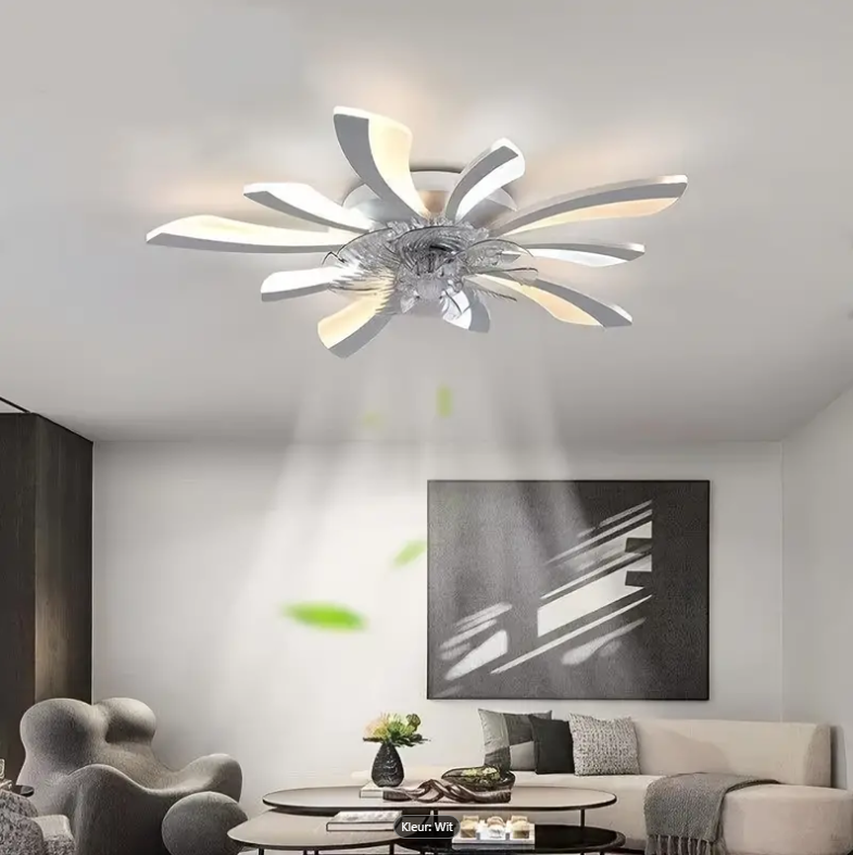 LuxiLamps - 5 Wing Fan Lamp - Dimmable With Remote Control - White - Ceiling Fan With LED - Living Room Lamp - Modern Lamp - Ceiling Lamp