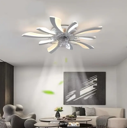 LuxiLamps - 5 Wing Fan Lamp - Dimmable With Remote Control - White - Ceiling Fan With LED - Living Room Lamp - Modern Lamp - Ceiling Lamp