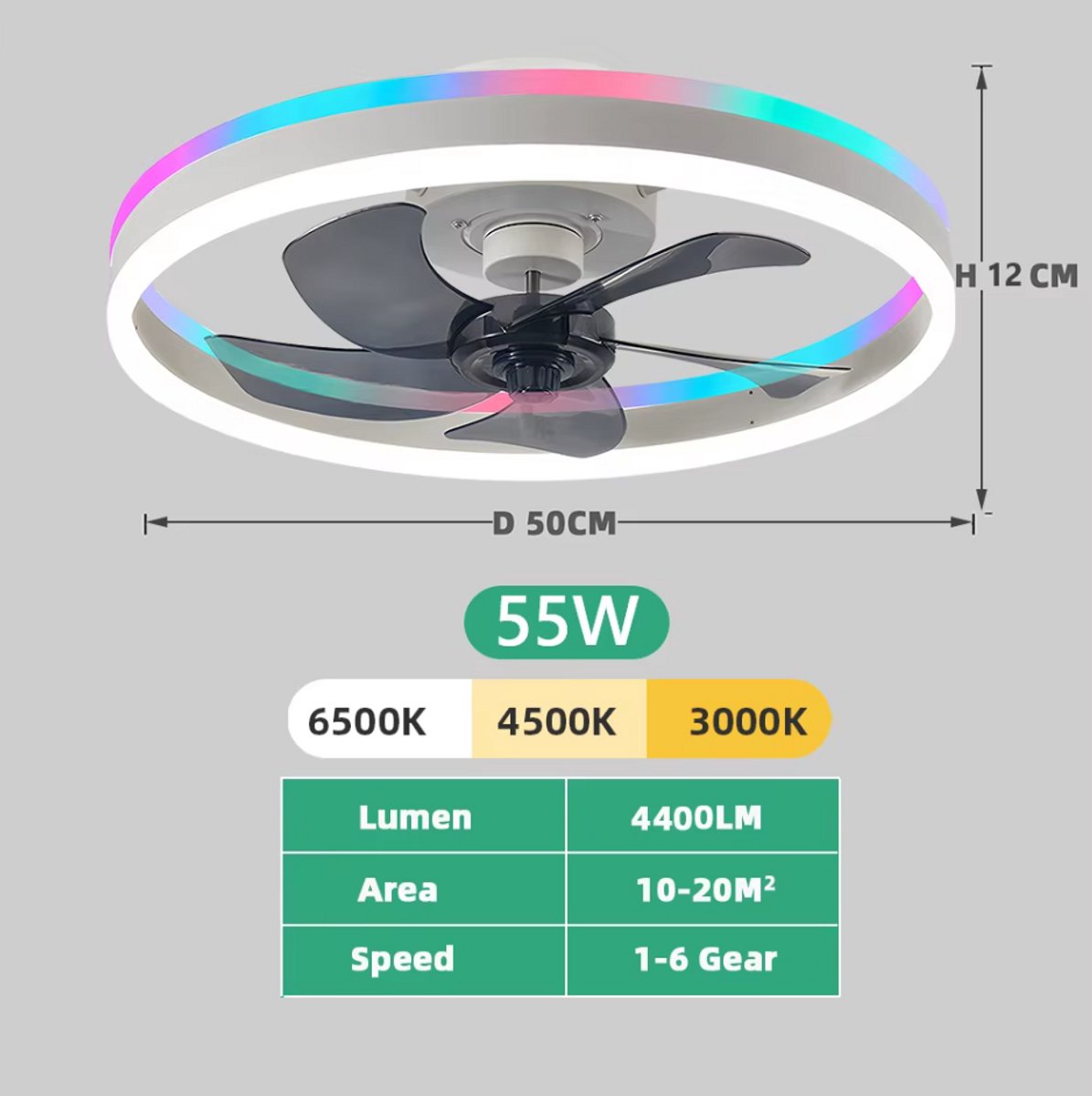 LuxiLamps - Ventilator Lamp - Smart Lamp - RGB - 6 Standen - Dimbaar - Kroonluchter Ventilator - Chandelier Fan - Woonkamer Lamp - Ventilator Lampen