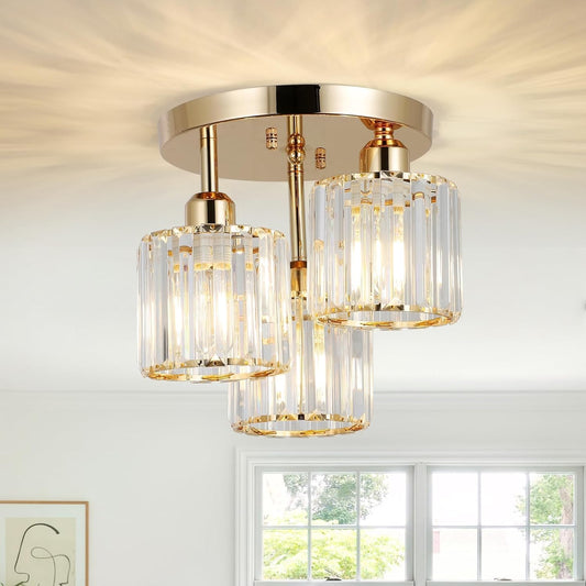Moderne Kristallen Kroonluchter - 3 Kop Crystal Plafondlamp - K9-Kristal - E27 - Goud - Verlichting - Plafonnière