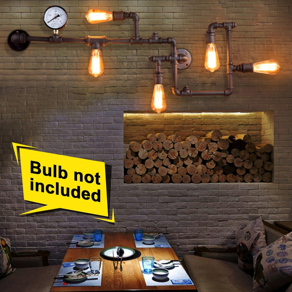 LuxiLamps - Water Pipe Wall Lamp - Industrial Vintage Wall Lighting - 5 Lamps - Sweep Gold - 95 cm - Modern Wall Lamp