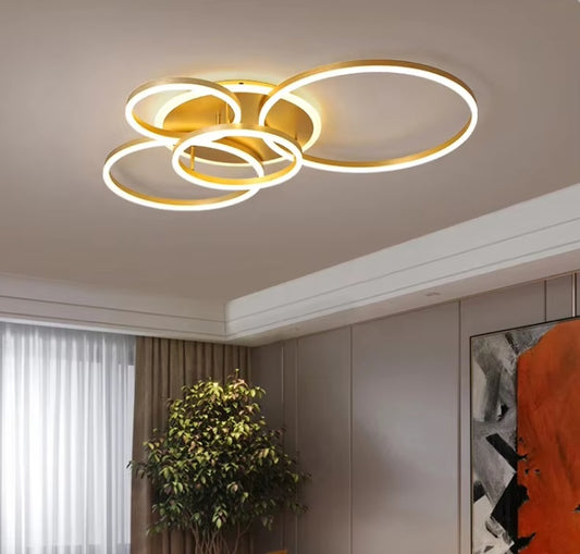 5 Ringen Plafondlamp - Met Afstandsbediening - Smart lamp - Goud - Dimbaar - Woonkamerlamp - Moderne lamp - Plafoniere