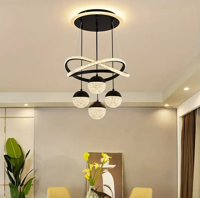 LuxiLamps - 4 Balls Hanging Lamp - Chandelier Living Room - Black - Modern Lamp - 40 cm - Hanging Lamp