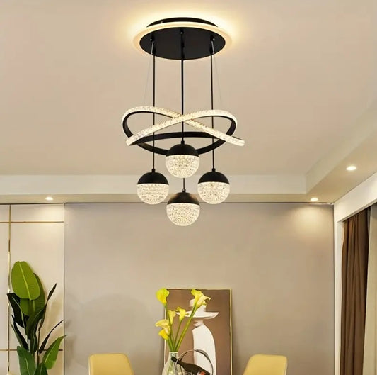 LuxiLamps - 4 Balls Hanging Lamp - Chandelier Living Room - Black - Modern Lamp - 40 cm - Hanging Lamp