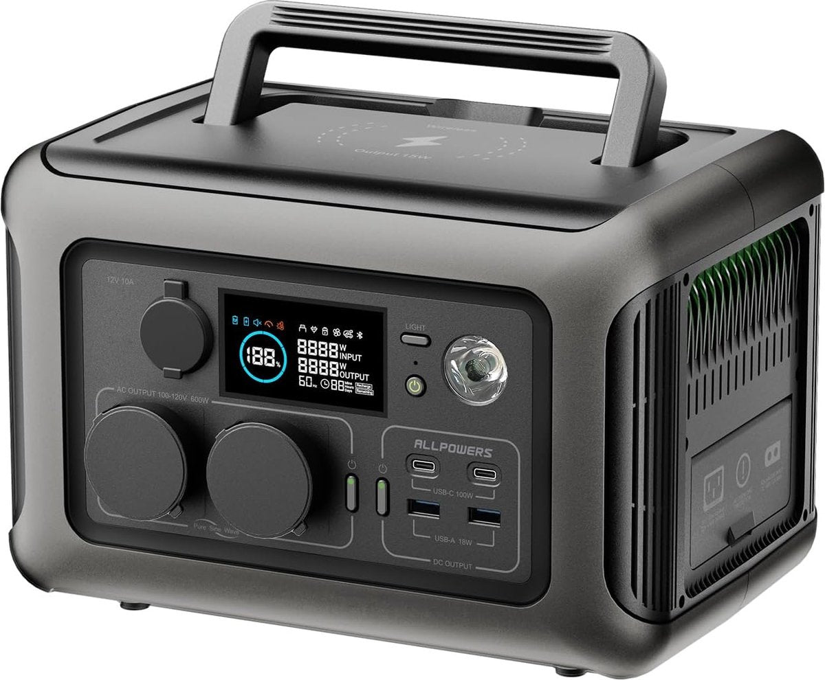 Powerstation - Generator - Aggregaat - Powerbank - Draagbare - 299Wh LiFePO4 - met 600W AC Uitgang en 2x 100W Zonnepaneel - voor Off-Grid, Camping en Noodstroom