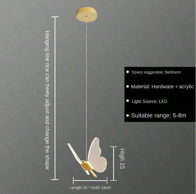 Vlinder Hanglamp- Goud - Butterfly Led - Warm Wit 3000K - Woonkamerlamp - Moderne Lamp - Plafonnière