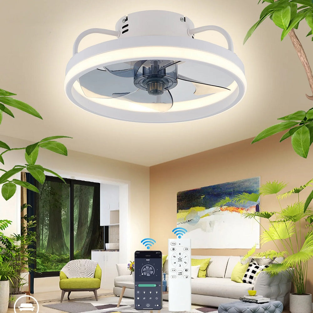 Fan Lamp - Ceiling Fan - White - Smart Lamp - With Dimmer - 3 Modes Fan - Kitchen Lamp - Living Room Lamp - Modern Lamp