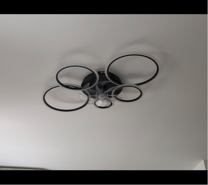 LuxiLamps - 5 Rings Ceiling Fan - Black - 6 Speeds - Dimmable With Remote Control and APP - Modern Circle Fan Light