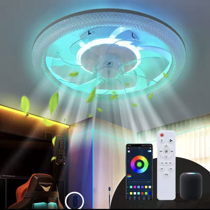 RGB Plafondventilator - Met Speaker - Dimbaar Met Afstandsbediening - 12 Kleuren - 60W - RGB Muziek Ventilator - Woonkamerlamp - Kroonluchter Ventilator