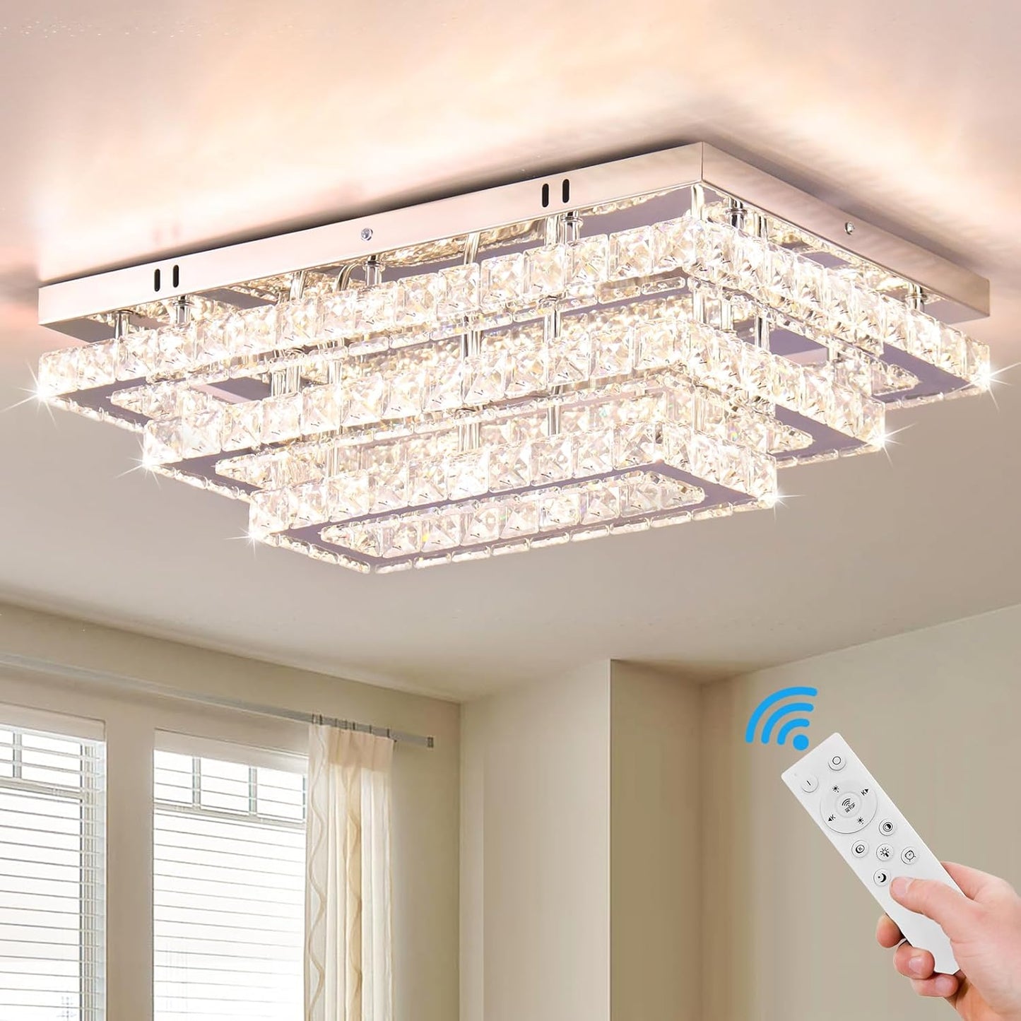 Kristallen Kroonluchter - Crystal LED Plafondlamp - Woonkamerlamp - 50 cm - Met Afstandsbediening - Moderne lamp - 3 Lagen
