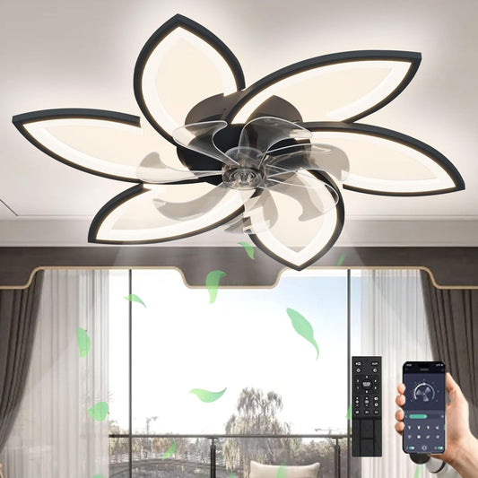 LuxiLamps - 6 Sterren Plafondlamp Met Ventilator - Zwart - Met Afstandsbediening - Smart lamp - Dimbaar Met App - 6 Standen Ventilator - Woonkamerlamp - Moderne lamp - Plafoniere