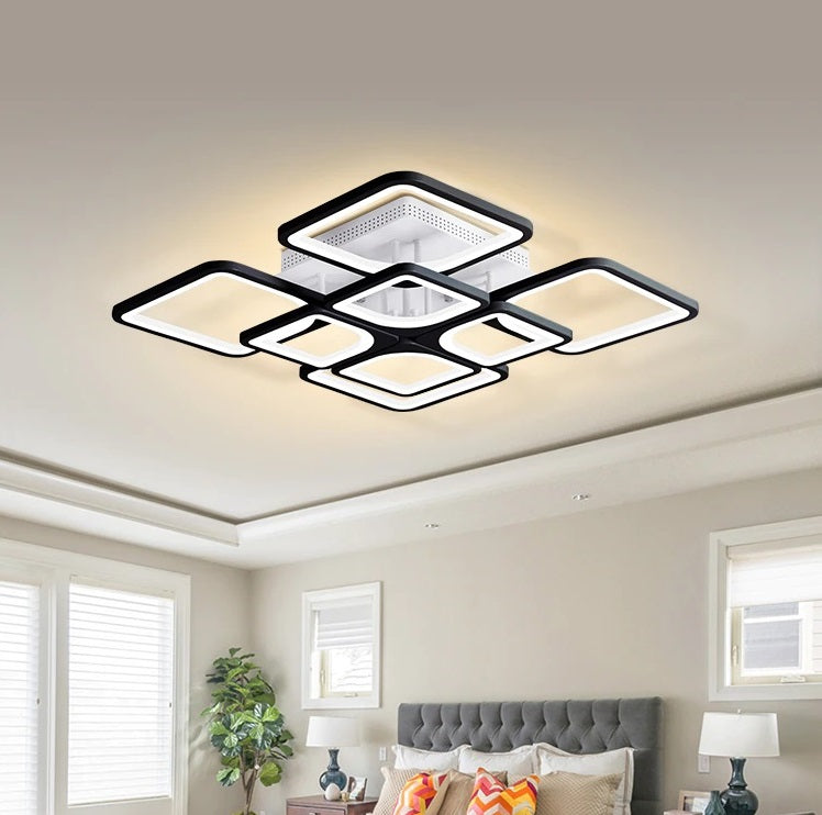 LuxiLamps - LED Bluetooth 4x4 Kop Plafondlamp - Smart lamp - 60 cm - Zwart - Afstandsbediening en APP - Woonkamer Lamp - Plafonniere