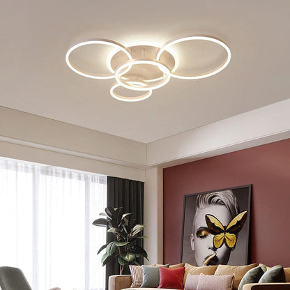 Led Plafondlamp - 5 Ringen - Dimbaar met Afstandsbediening - 108 Watt - Modern Design - Wit - Plafonniere - Modern - Woonkamer - Eettafel - Keuken - Slaapkamer