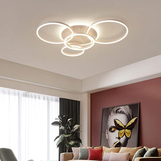 Led Plafondlamp - 5 Ringen - Dimbaar met Afstandsbediening - 108 Watt - Modern Design - Wit - Plafonniere - Modern - Woonkamer - Eettafel - Keuken - Slaapkamer