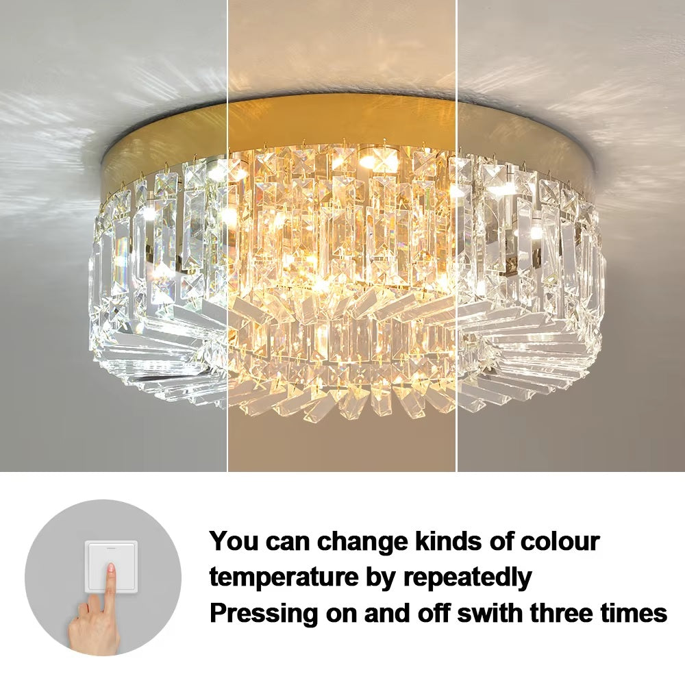 Kristallen Plafond Kroonluchter - LED Plafondlamp - Goud - Woonkamerlamp - 50cm - Crystal - 3 Kleuren - Luxe Woondecoratie