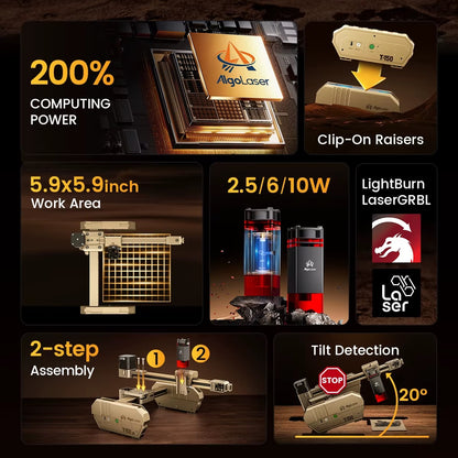 Laser Graveermachine T150 Pro 6W - Laser Cutter - Laserprinter All In One - Graveren - Display - Geel - Laser Snijmachine - Bedienbaar Met APP