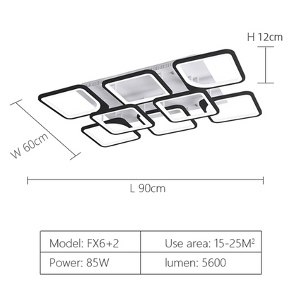 LuxiLamps - 8 Kop Plafondlamp - Smart lamp - Zwart - 90cm - Afstandsbediening en APP - Woonkamerlamp - Plafonniere