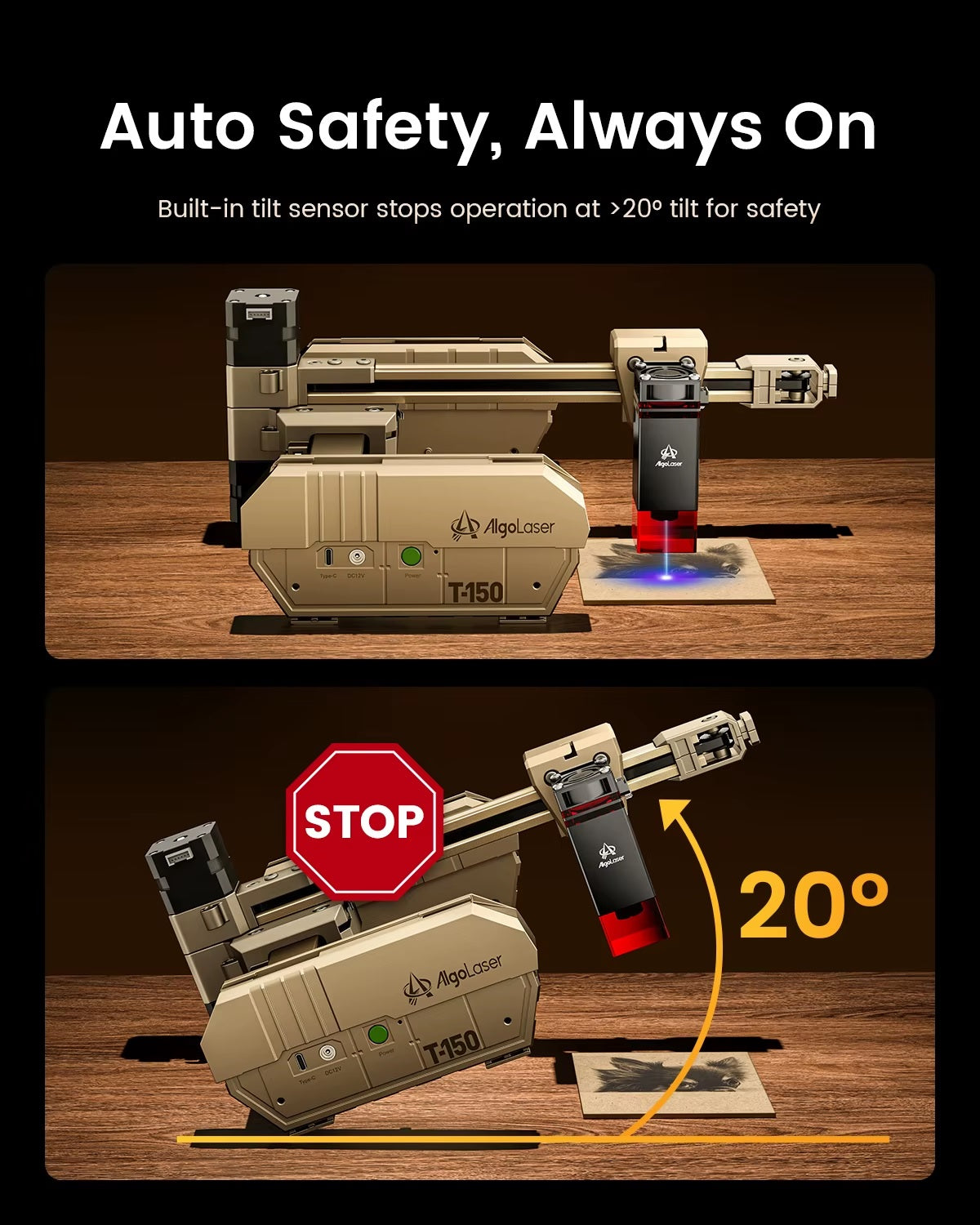 Laser Graveermachine T150 Pro 6W - Laser Cutter - Laserprinter All In One - Graveren - Display - Geel - Laser Snijmachine - Bedienbaar Met APP