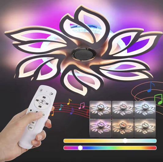 6 Bloemblad Plafondlamp - Met Speaker - Dimbaar Met Afstandsbediening - RGB - 12 Kleuren - LED Plafondlamp - Wit - Woonkamerlamp - Moderne lamp - Plafonniere
