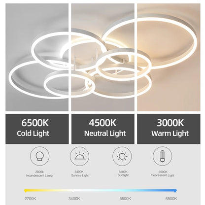6 Ringen Plafondlamp - Kroonluchter - Wit - Dimbaar Met Afstandsbediening - Woonkamerlamp - 100 cm - LED Moderne Plafondlamp - 130W