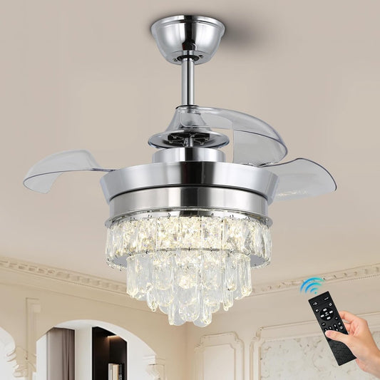 Hanglamp Ventilator - Chroom - 3 Blad - Dimbaar Met Afstandsbediening - 55 cm - 6 Standen - Woonkamer Ventilator Lamp - Plafondventilator - 22 inch