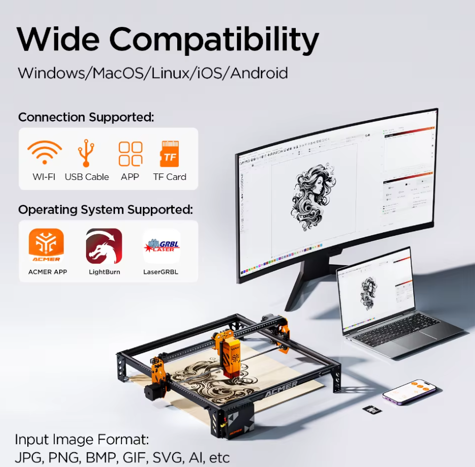 Laser Graveermachine - ACMER P1 S Pro - Laser Cutter - Bluetooth - Gra Laser Graveermachine - ACMER P1 S Pro - Laser Cutter - Bluetooth - Gra