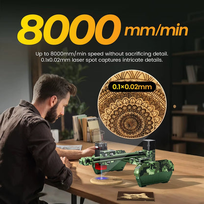 Laser Graveermachine T150 Pro 6W - Laser Cutter - Laserprinter All In One - Graveren - Display - Groen - Laser Snijmachine - Bedienbaar Met APP