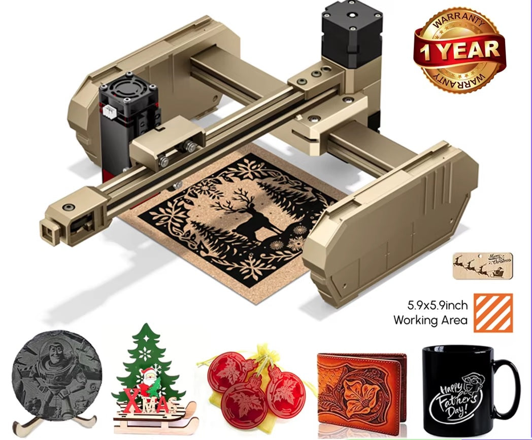 Laser Graveermachine T150 Pro 10W - Laser Cutter - Laserprinter All In One - Graveren - Display - Geel - Laser Snijmachine - Bedienbaar Met APP
