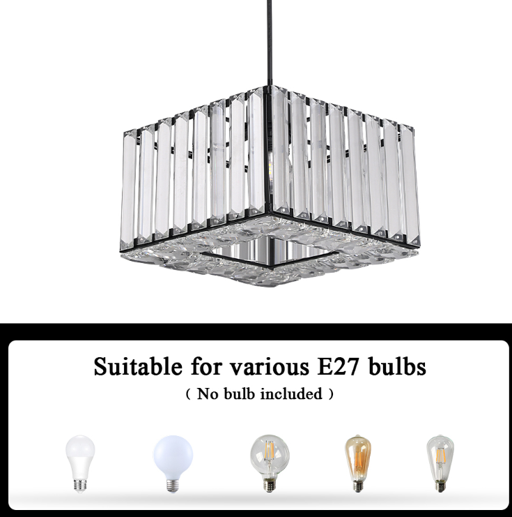 LuxiLamps - Crystal Hanglamp - Moderne Hanglamp - Zwart - Kroonluchter - E27 - Eetkamer Hanglamp