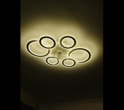 6 Ringen Kristallen Plafondventilator - Wit - 6 Snelheden - Smart lamp - Dimbaar Met Afstandsbediening & APP - Moderne Cirkel Ventilator Licht - Crystal Kroonluchter Ventilator