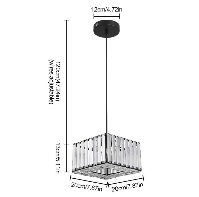 LuxiLamps - Crystal Hanglamp - Moderne Hanglamp - Zwart - Kroonluchter - E27 - Eetkamer Hanglamp
