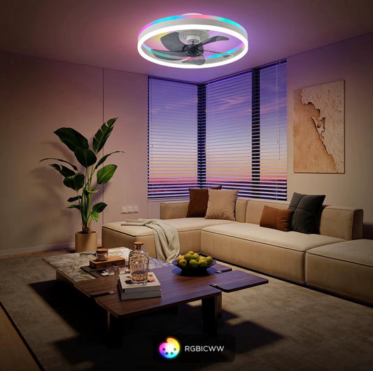 LuxiLamps - Ventilator Lamp - Smart Lamp - RGB - 6 Standen - Dimbaar - Kroonluchter Ventilator - Chandelier Fan - Woonkamer Lamp - Ventilator Lampen