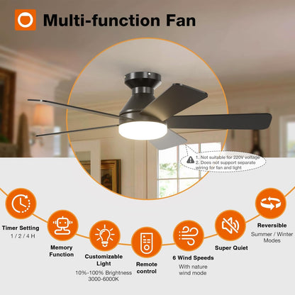 LuxiLamps | 5 Blad Plafondventilator | Met Afstandsbediening | 6 Standen | Geheugenfunctie | Zwart/Bruin | Ventilator | 132 cm | Dimbaar | Woonkamerlamp | Moderne lamp