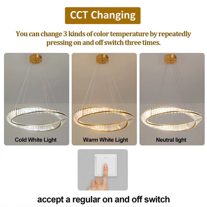 LuxiLamps - Ring Hanglamp - Goud - 60 cm - Luxe Kristal Kroonluchter - Woonkamerlamp