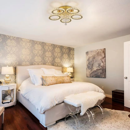 5 Cirkel Gouden Kroonluchter - Dimbaar Met Afstandsbediening - Woonkamerlamp - LED Plafondlamp - Plafonniere - Crystal LED Lamp