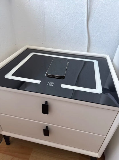 Nachtkast Met LED - 3 USB Poorten - Draadloos Opladen - Wit - 2 Laden - 50x45x40cm - Slim Nachtkastje - Slaapkamer - 3 Kleuren LED