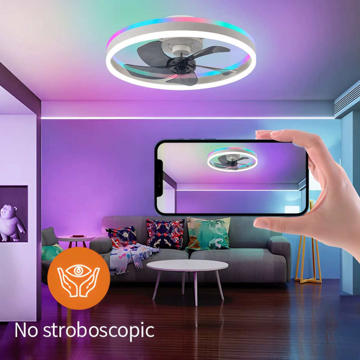 LuxiLamps - Ventilator Lamp - Smart Lamp - RGB - 6 Standen - Dimbaar - Kroonluchter Ventilator - Chandelier Fan - Woonkamer Lamp - Ventilator Lampen