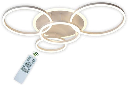 Led Plafondlamp - 5 Ringen - Dimbaar met Afstandsbediening - 108 Watt - Modern Design - Wit - Plafonniere - Modern - Woonkamer - Eettafel - Keuken - Slaapkamer