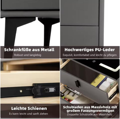 Nachtkast Met LED - 3 USB Poorten - Draadloos Opladen - Grijs - 2 Laden - 50x45x40cm - Slim Nachtkastje - Slaapkamer - 3 Kleuren LED