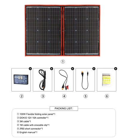Compleet 100W Opvouwbare Zonnepaneel set - Monokristallijn Zonnepaneel - 12V - Daglichtpaneel - Zonnepaneel camper - Met Omvormer