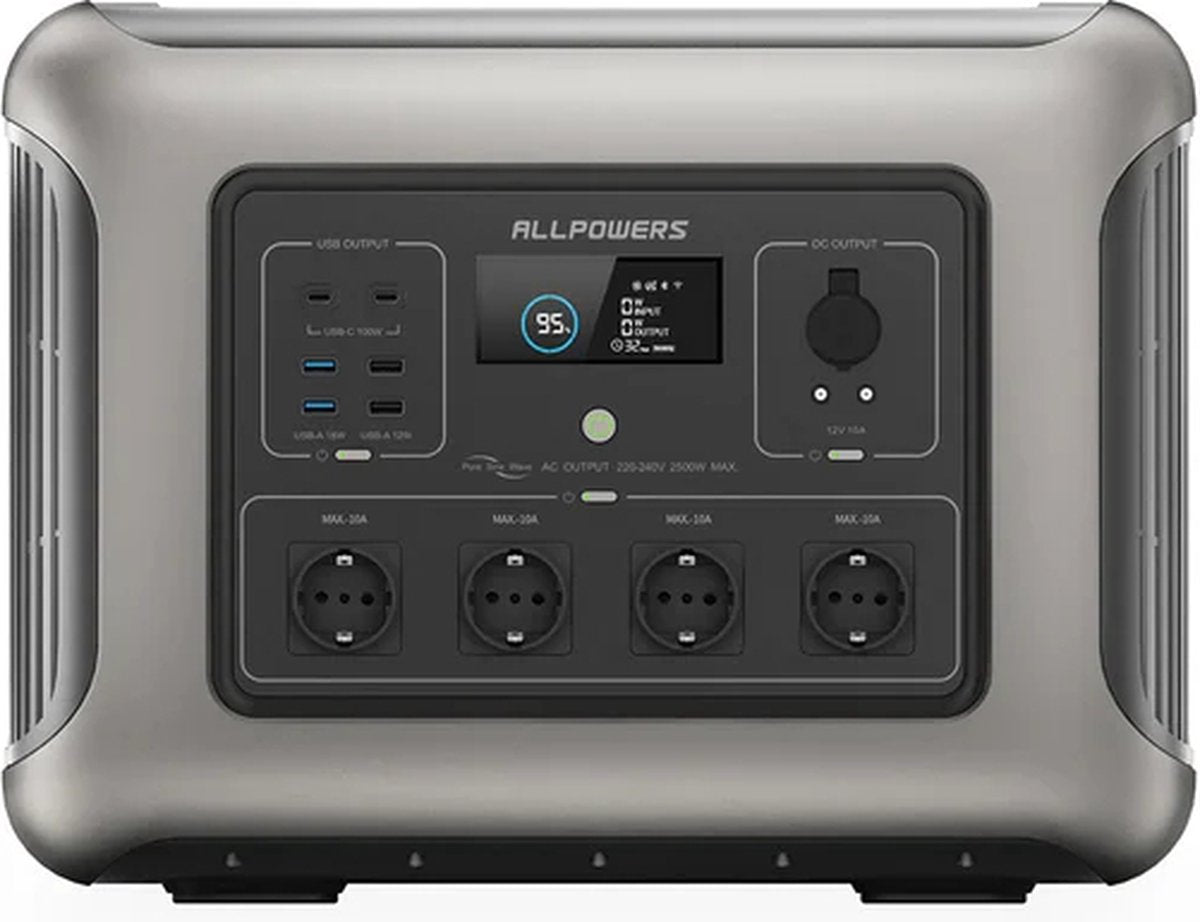 Powerstation R2500WE - Draagbare Powerstation - Krachtcentrale - 2016Wh / 2Kwh - Uitbreidbaar Tot 20kWh – Output 2500W - Piek 4000w - 13 Outputs AC/DC & USB - LiFePO4 Batterij - Camping - Thuis - Noodaggregraat - Noodstroom - Inclusief APP