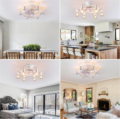 Industriële Retrostijl Plafondventilator - Ventilator Lamp - Smart Lamp - Dimbaar - 6 Standen - Moderne lamp - 6 Lampen - Bruin