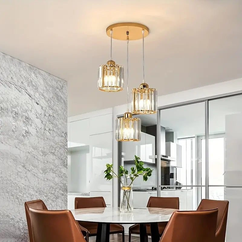 LuxiLamps - 3 Ronde Kristallen Hanglamp - Gouden Kroonluchter - E27 - Voor Keuken Of Eetkamer - Moderne Hanglamp